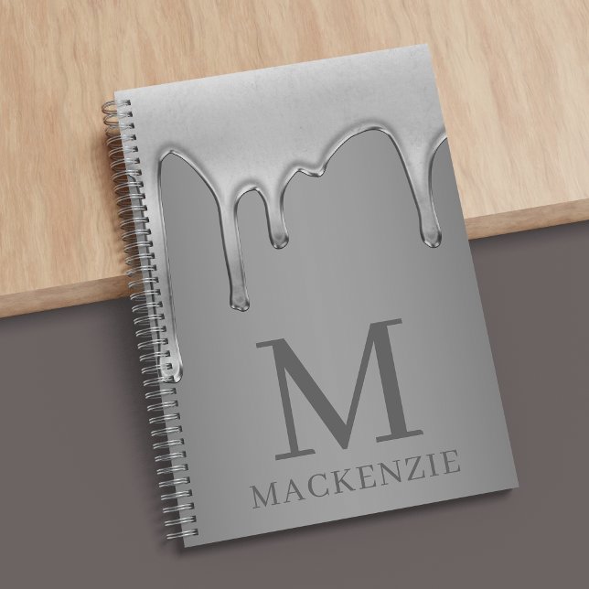Tropfflüssiges Metallisches Chrome Monogramm Notizbuch (Dripping Liquid Metallic Chrome Monogram Notebook)
