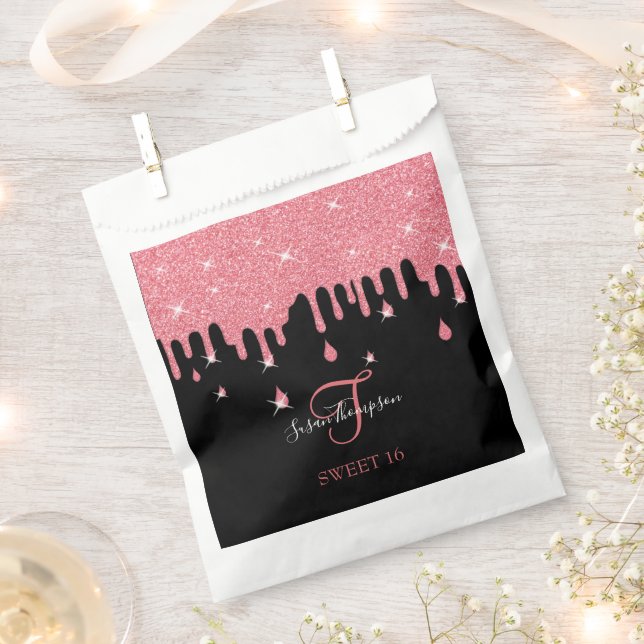Tropfrosa Glitzer Glitzern Girly Sweet 16 Geschenktütchen (Ausgeschnitten)