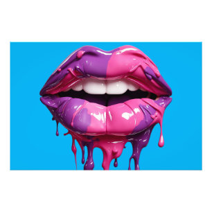 Tropfrosa und Lila Lippen Artwork Fotodruck