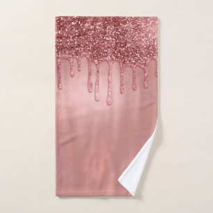 Tropft in Roségold Glitter Hübsche rosa Tropfen Badhandtuch Set