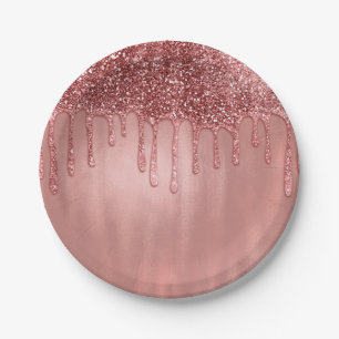 Tropft in Roségold Glitter Hübsche rosa Tropfen Pappteller