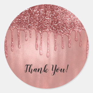 Tropft in Roségold Glitter Hübsche rosa Tropfen Runder Aufkleber