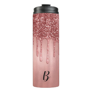 Tropft in Roségold Glitter Hübsche rosa Tropfen Thermosbecher