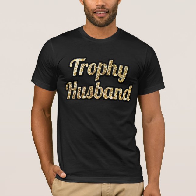 Trophäe-Ehemann-Schwarzes und Gold Glittery T-Shirt (Vorderseite)