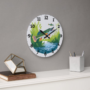 Trophäen-Hecht jagt Minnow-Wanduhr Große Wanduhr