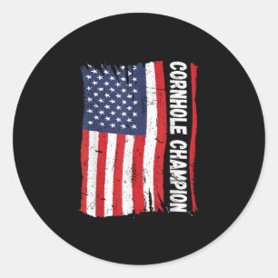 Trophy Champion Fun Bean Bag Cornhole Player Flag Runder Aufkleber