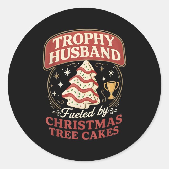 Trophy Ehemann angefeuert von Christmas Tree Cakes Runder Aufkleber (Vorderseite)