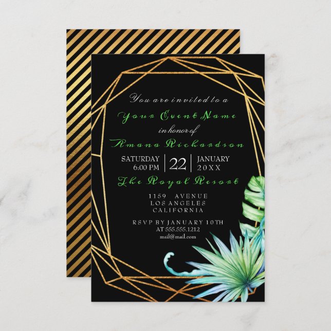 Tropic Aqua Black Birthday Party Gerahmt Einladung (Vorne/Hinten)