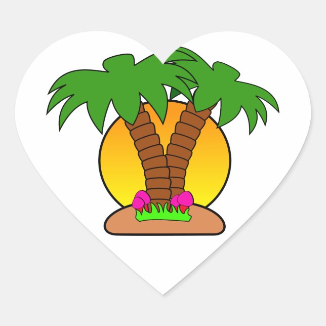 Tropic Island Sunset Heart Sticker (Vorderseite)