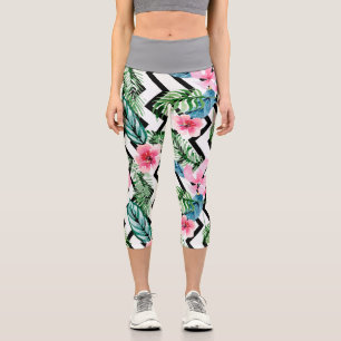 Tropic Motion - Palm & Hibiskus Capri Leggings