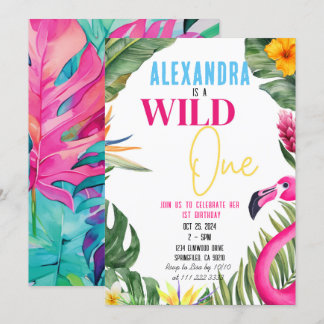 Tropical 1st Wild One Girl Floral Geburtstag Einladung