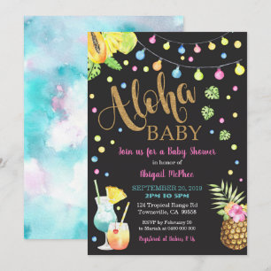 Tropical Aloha Baby Dusche Einladung Black