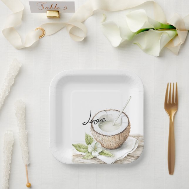 Tropical Aloha Beach Coconut Floral Wedding Pappteller (Hochzeit)