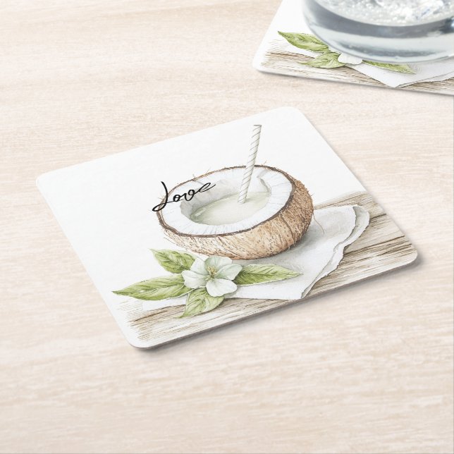 Tropical Aloha Beach Coconut Floral Wedding Rechteckiger Pappuntersetzer (angewinkelt)