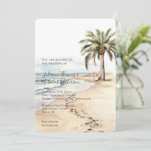 Tropical Aloha Beach Coconuts Palm Tree Wedding Einladung