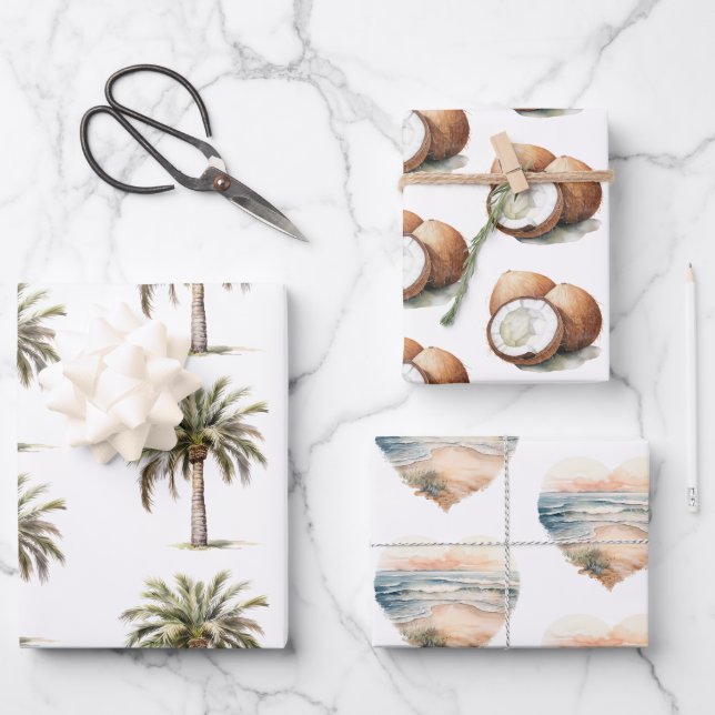 Tropical Aloha Beach Coconuts Palm Tree Wedding Geschenkpapier Set (Vorderseite)
