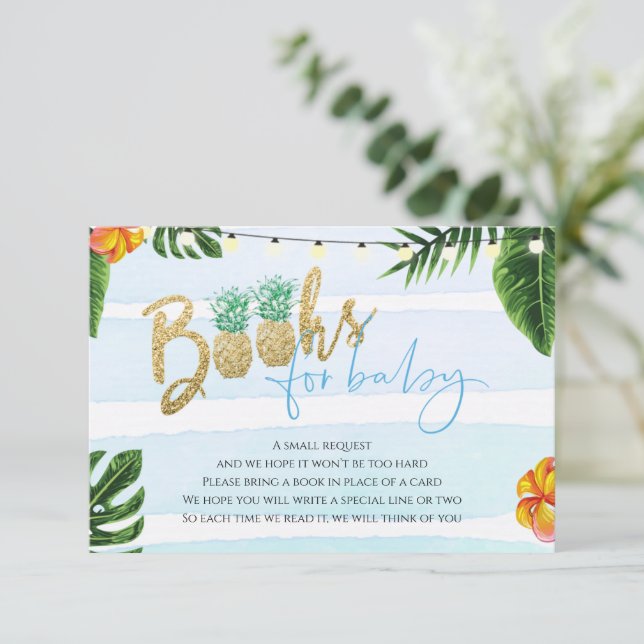 Tropical Aloha Boy Babydusche Bücher für Babykarte Einladung (Stehend Vorderseite)