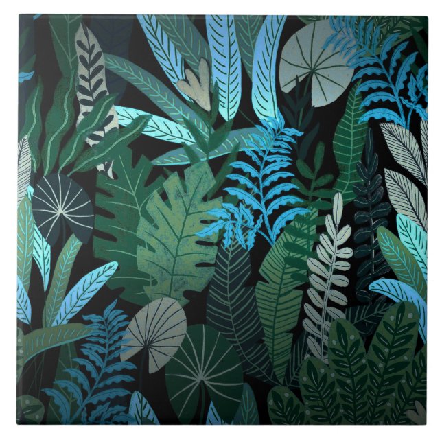 Tropical Aloha Exotic Blue Jungle Pattern Fliese (Vorderseite)