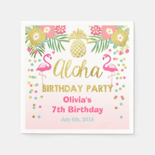 Tropical Aloha Flamingo Birthday Paper Napkin Serviette