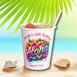 Tropical Aloha Hawaiian Birthday Luau Pappbecher