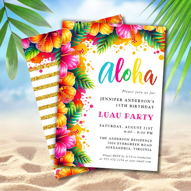 Tropical Aloha Luau Birthday Party Einladung (Von Creator hochgeladen)