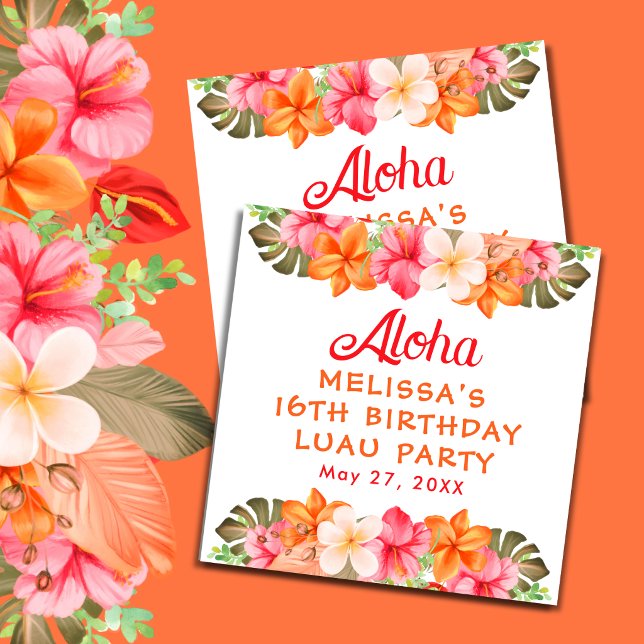Tropical Aloha Luau Floral Birthday Party Quadratischer Aufkleber (Von Creator hochgeladen)