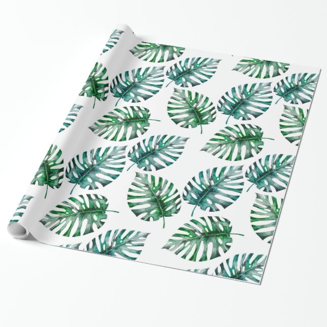 Tropical Aloha Monstera Blätter Muster Geschenkpapier (Ungerollt)