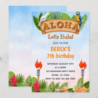 Tropical Aloha Parrots Einladung zum Geburtstag
