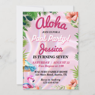 Tropical Aloha Pool Party Geburtstag Einladung