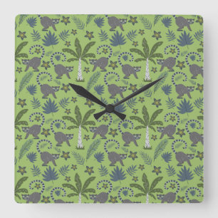 Tropical animals seamless pattern green and grey quadratische wanduhr