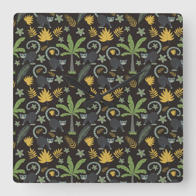 Tropical animals seamless pattern monkey palm tree quadratische wanduhr (Vorderseite)