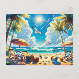Tropical Anime Beach Paradise Malerei Postkarte