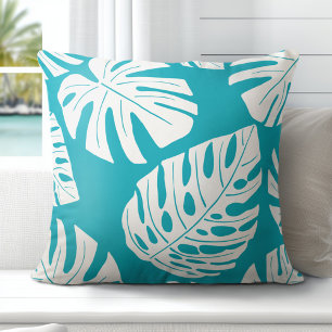 Tropical Aqua Blue Palm Monstera Blätter Kissen