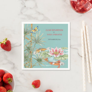 Tropical Aqua Koi Bamboo Chinoiserie Custom Serviette