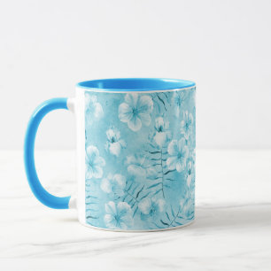 Tropical Aqua White Orchias Hibiskus Floral Tasse
