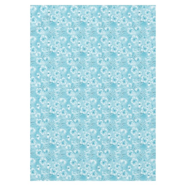 Tropical Aqua White Orchias Hibiskus Floral Tischdecke (Vorderseite)