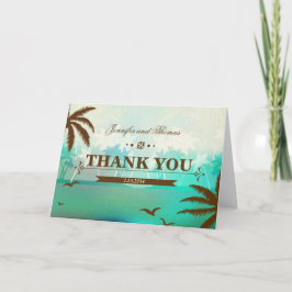 Tropical Aquamarin Landschaftlich Beach Wedding Da Dankeskarte