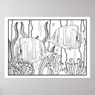 Tropical Aquarium Fish DIY Coloring Poster