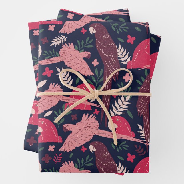Tropical Ara Parrot Leaves Pattern Geschenkpapier Set (Beispiel)
