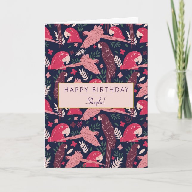 Tropical Ara Parrot Pattern Personalized Birthday  Karte (Vorderseite)
