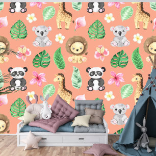 Tropical Baby Animals Kinderzimmer und Spielplatz Tapete