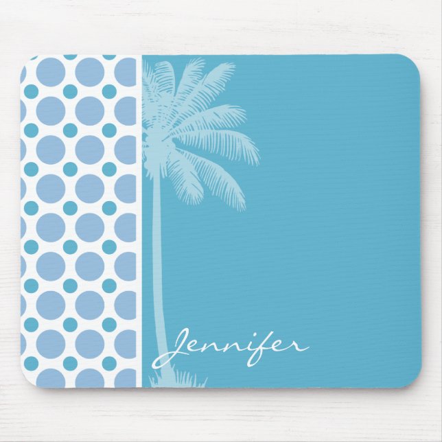 Tropical Baby Blue Polka Dots Mousepad (Vorne)