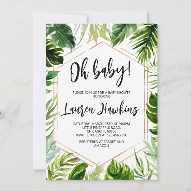 Tropical Baby Dusche Einladung (Vorderseite)