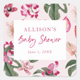Tropical Baby Showaufkleber Quadratischer Aufkleber