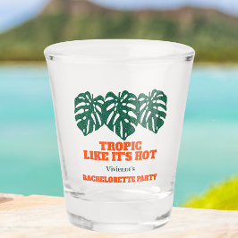 Tropical Bachelorette Party Glitter Monstera  Schnapsglas