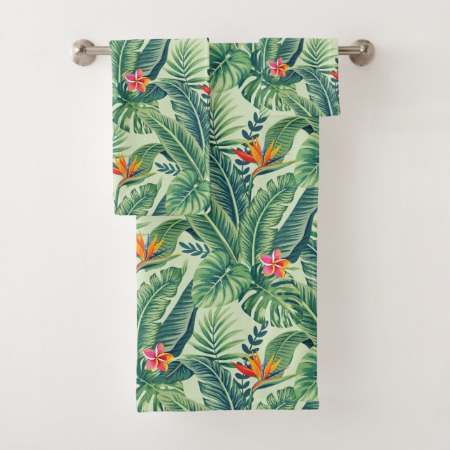 Tropical Banana Monstera Palm Blätter & Blume Badhandtuch Set (Insitu)