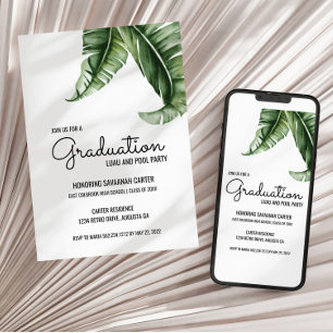 Tropical Banana Palm Leaf Graduation Party Einladung