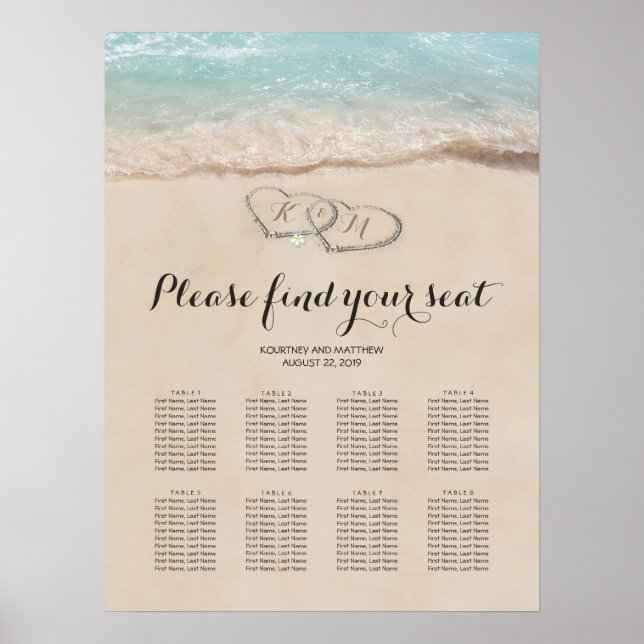 Tropical Beach 8 Table Wedding Chart Poster (Vorne)