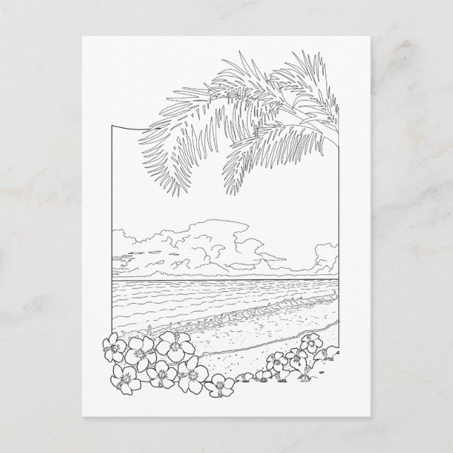 Tropical Beach Aduloring Coloring Postkarte (Vorderseite)