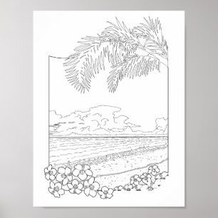 Tropical Beach Adult Coloring Poster